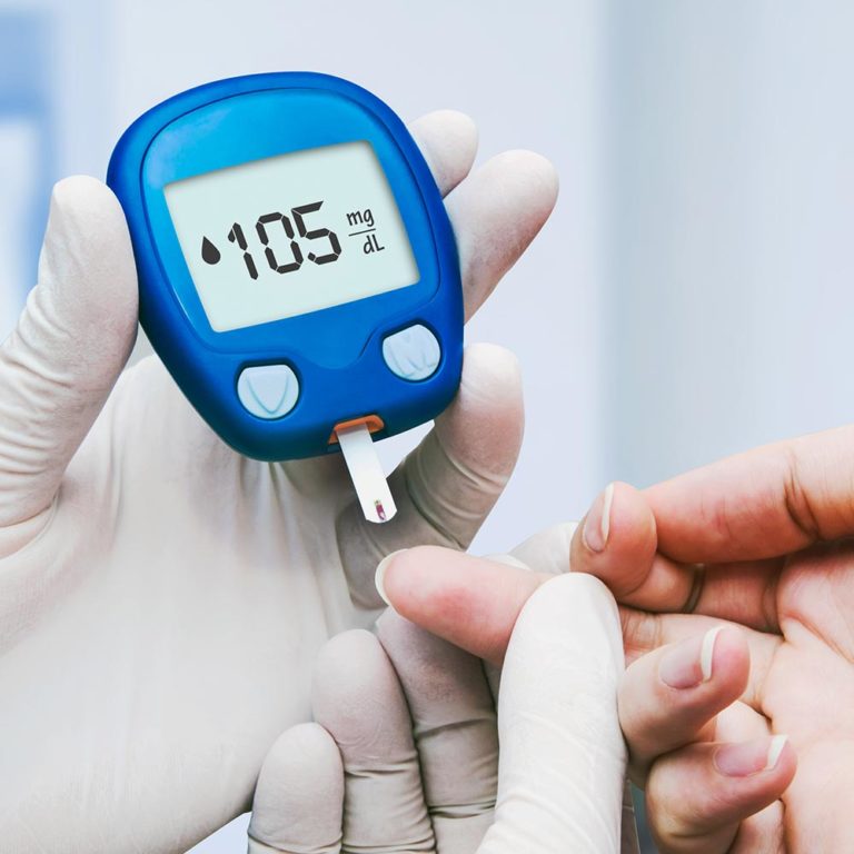 Person receiving blood sugar test