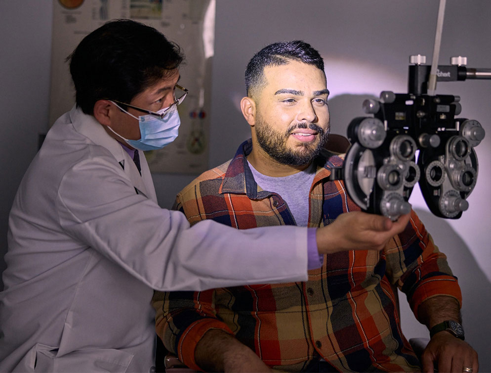 Man receiving eye exam