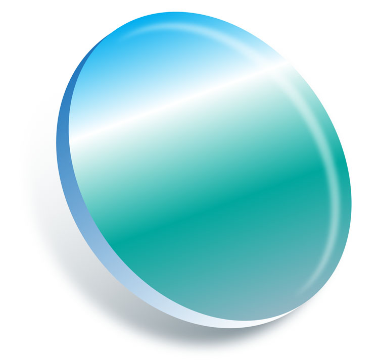 Eyeglass lens with blue gradient over it