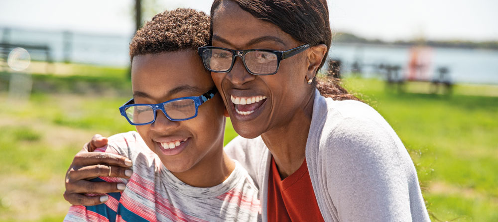 Two people wearing eyeglasses