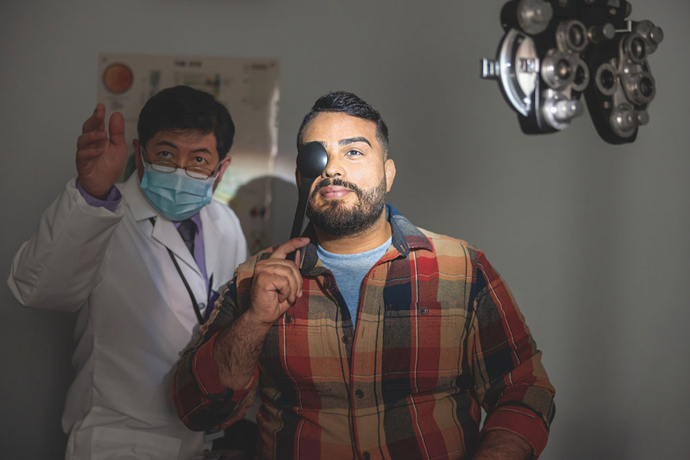Person receiving eye exam